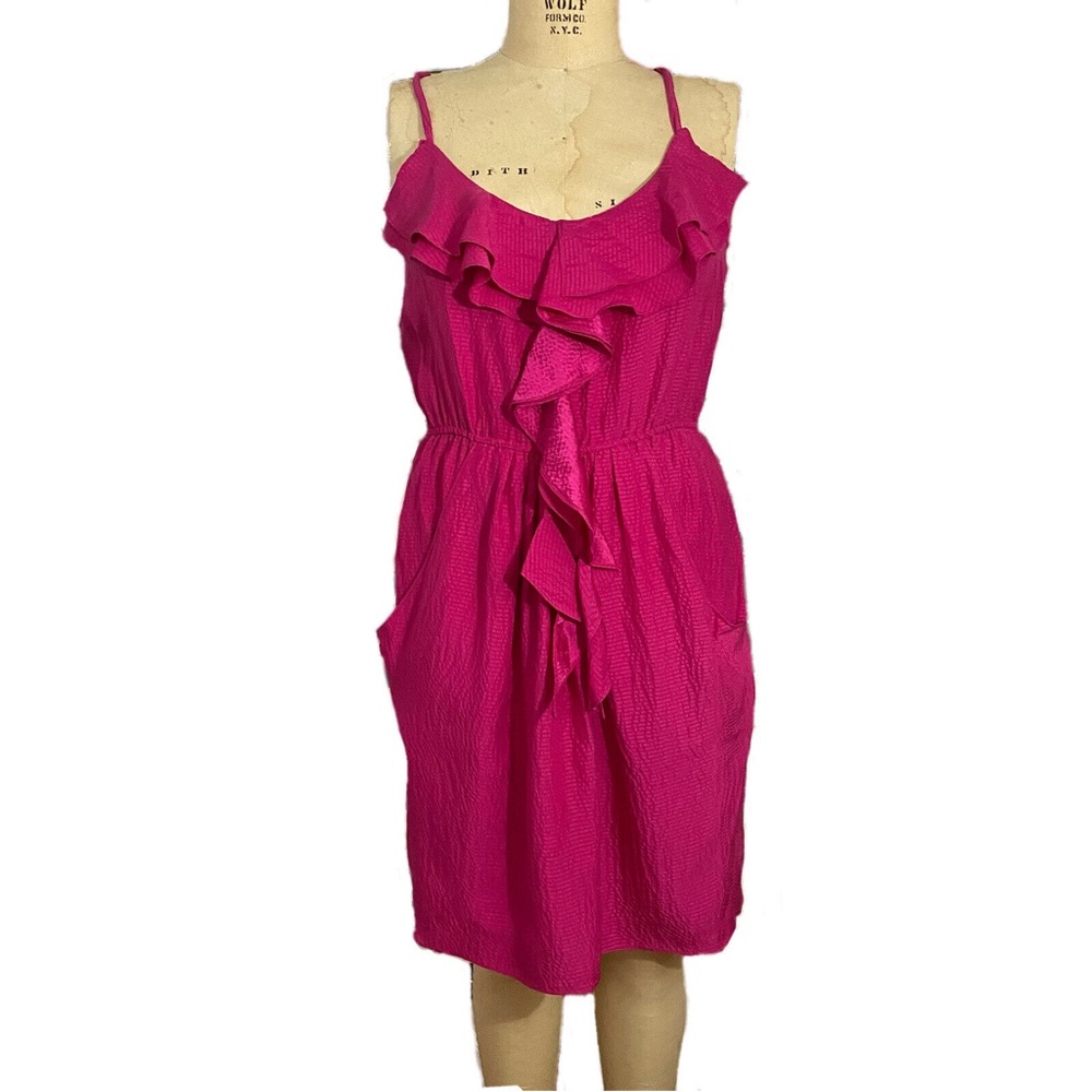 Rebecca Taylor Silk Ruffle Dress in Raspberry with Pockets